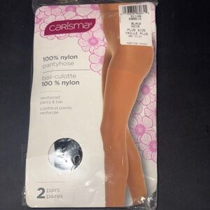 Carisma PlusSize Reinforced Black Panty & Toe Pantyhose NWT